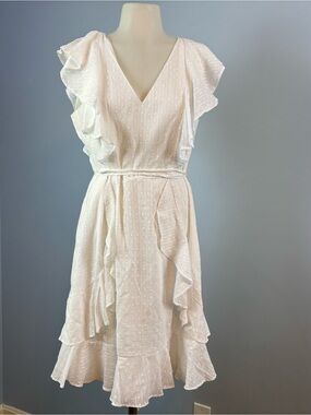 Tommy Hilfiger White Eyelet Ruffle Midi Dress